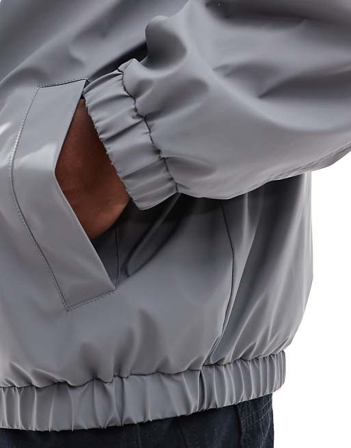 DESIGN Oversized Rubberised Rain Track Jacket In Charcoal Grey