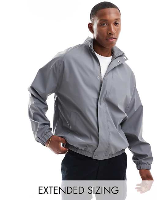 DESIGN oversized rubberised rain track jacket in charcoal grey