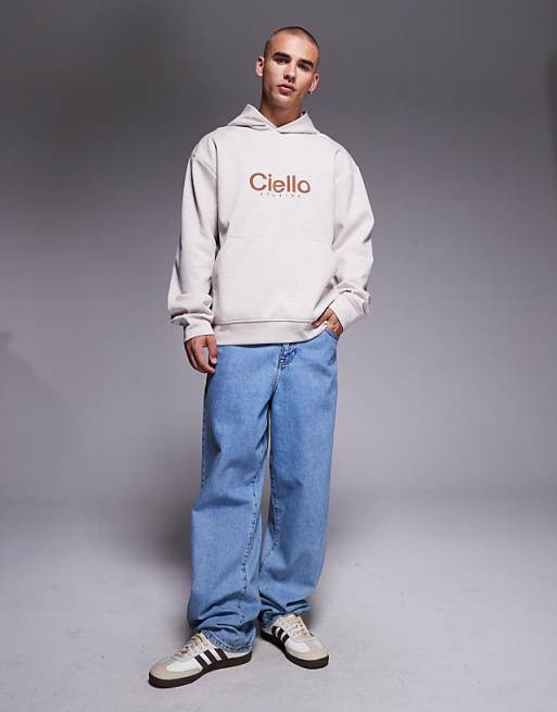 DESIGN Oversized Scuba-style Fabric Hoodie With Chest Print In Oatmeal Marl