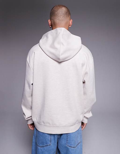 DESIGN Oversized Scuba-style Fabric Hoodie With Chest Print In Oatmeal Marl