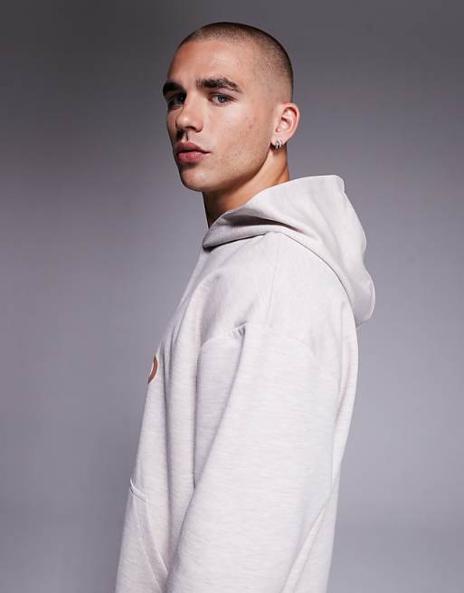 DESIGN Oversized Scuba-style Fabric Hoodie With Chest Print In Oatmeal Marl