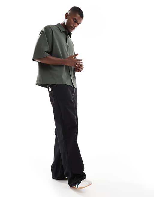DESIGN Oversized Seersucker Shirt In Khaki