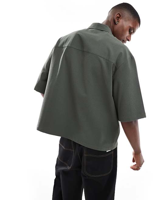 DESIGN Oversized Seersucker Shirt In Khaki