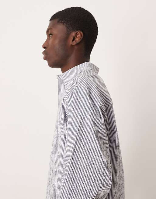 DESIGN Oversized Seersucker Stripe Shirt In Navy