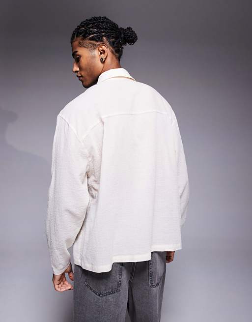 DESIGN Oversized Sheer Overhead Shirt With Neck Tie In Ecru