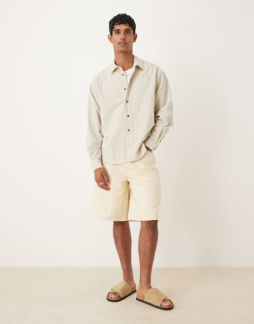 DESIGN Oversized Shirt In Beige Stripe