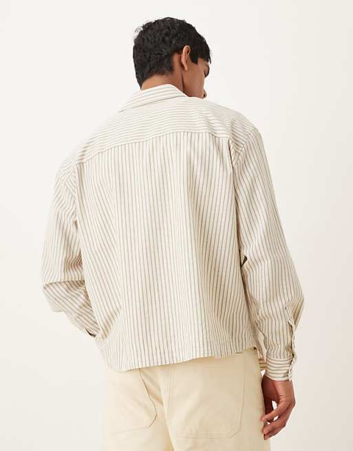 DESIGN Oversized Shirt In Beige Stripe