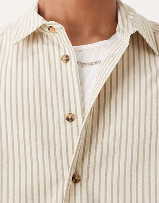 DESIGN Oversized Shirt In Beige Stripe