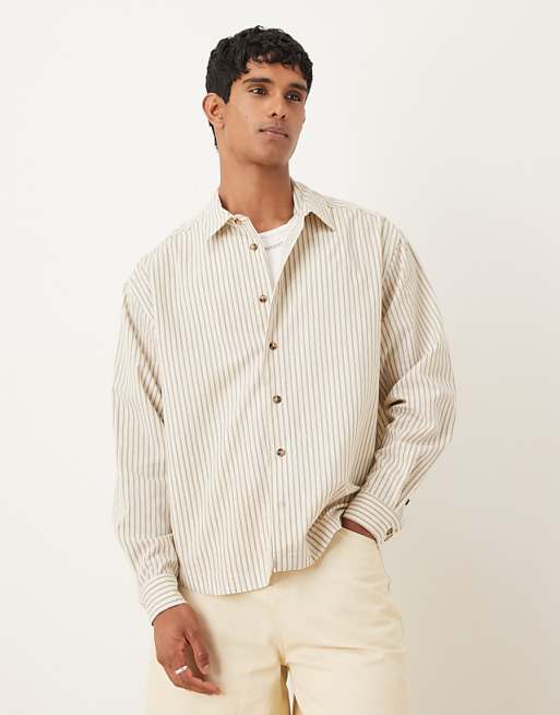DESIGN oversized shirt in beige stripe