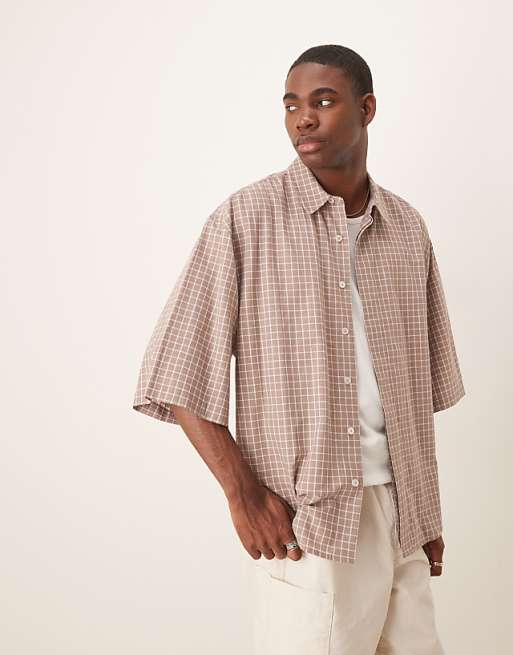 DESIGN oversized shirt in brown check