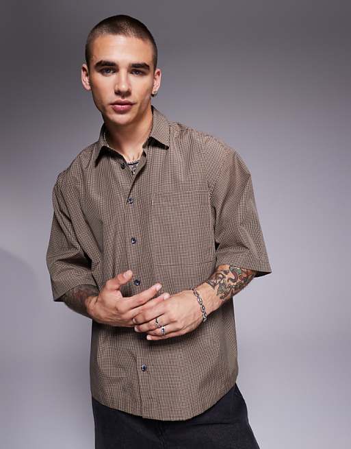 DESIGN oversized shirt in brown check