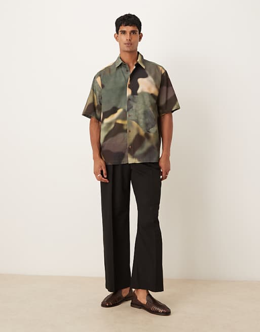 DESIGN Oversized Shirt In Khaki Abstract Print