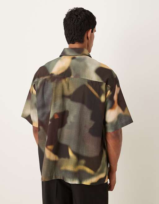 DESIGN Oversized Shirt In Khaki Abstract Print