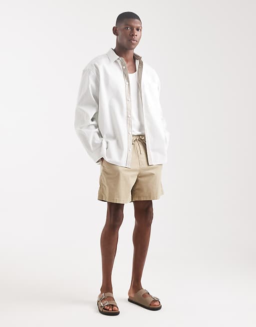 DESIGN Oversized Shirt In Stone Stripe