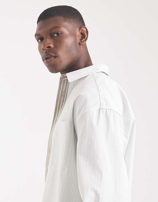 DESIGN Oversized Shirt In Stone Stripe