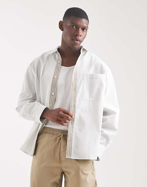 DESIGN oversized shirt in stone stripe