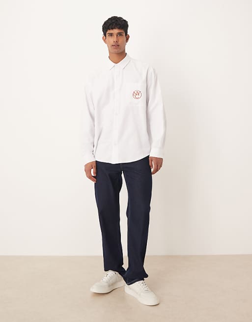 DESIGN Oversized Shirt With Chest Embroidery In White