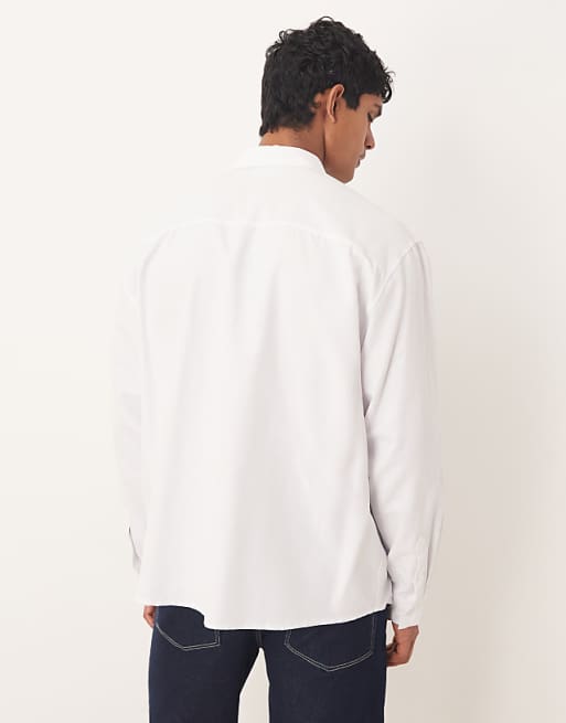DESIGN Oversized Shirt With Chest Embroidery In White