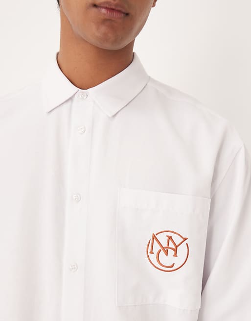 DESIGN Oversized Shirt With Chest Embroidery In White