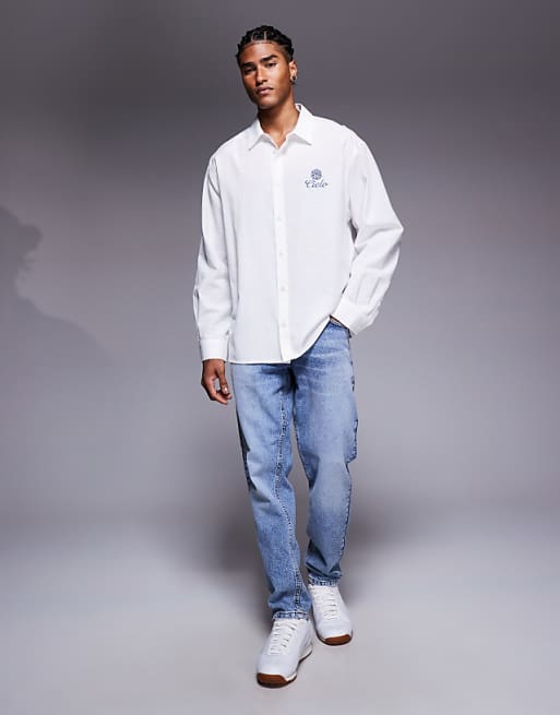 DESIGN Oversized Shirt With Chest Embroidery In White