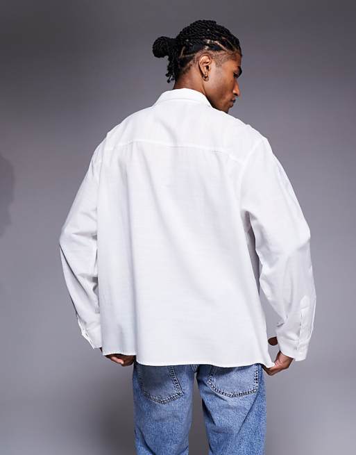 DESIGN Oversized Shirt With Chest Embroidery In White