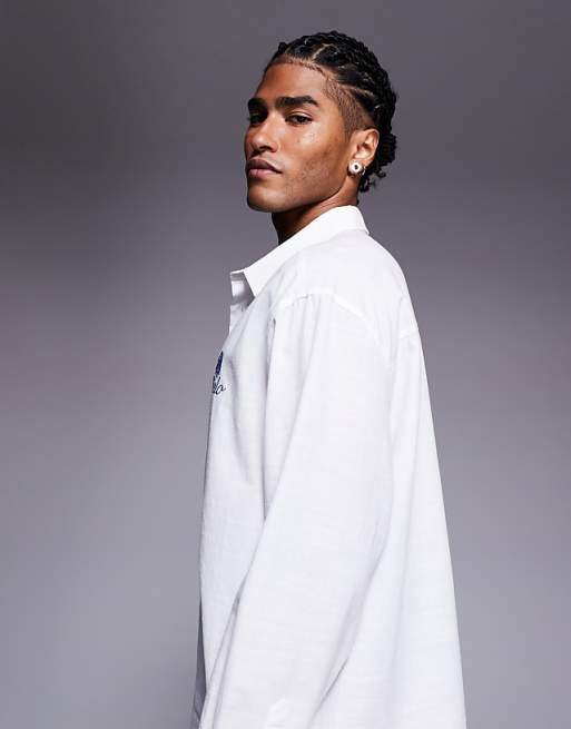 DESIGN Oversized Shirt With Chest Embroidery In White