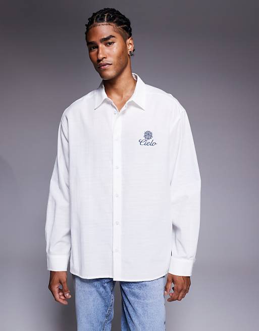 DESIGN oversized shirt with chest embroidery in white