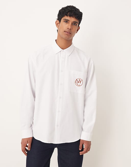 DESIGN oversized shirt with chest embroidery in white