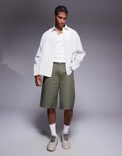 DESIGN Oversized Shirt With Curved Split Hem In Ecru Jacquard