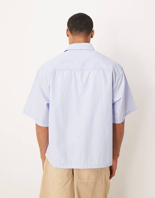 DESIGN Oversized Shirt With Embroidery In Blue Stripe