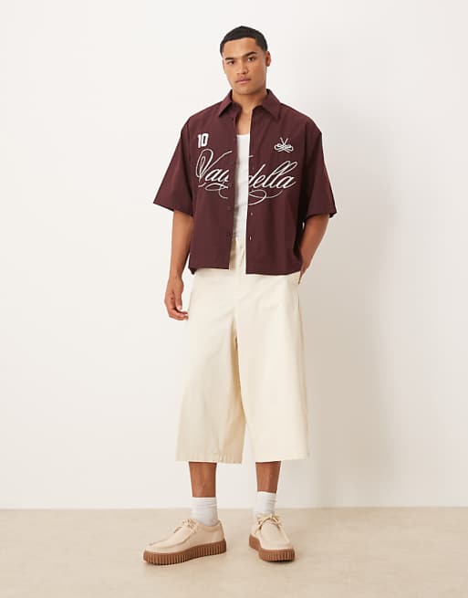 DESIGN Oversized Shirt With Embroidery In Burgundy