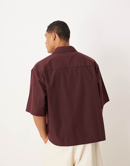 DESIGN Oversized Shirt With Embroidery In Burgundy