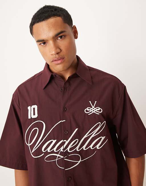 DESIGN Oversized Shirt With Embroidery In Burgundy