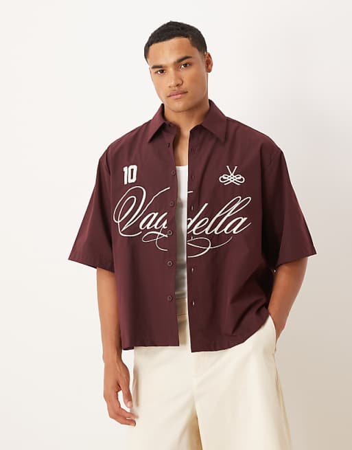 DESIGN oversized shirt with embroidery in burgundy