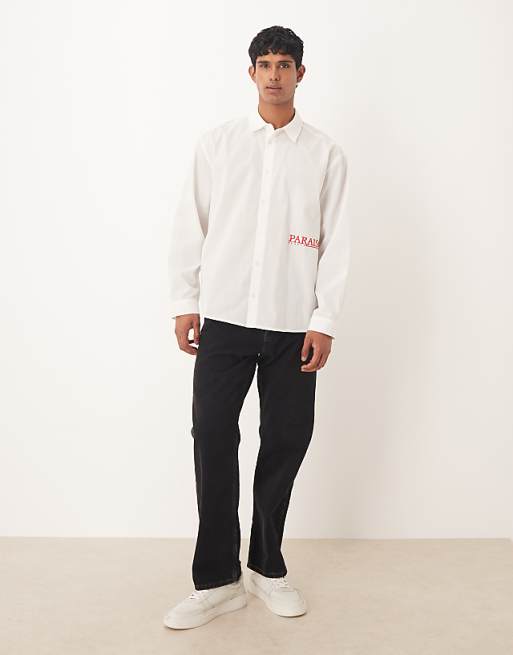 DESIGN Oversized Shirt With Embroidery In White
