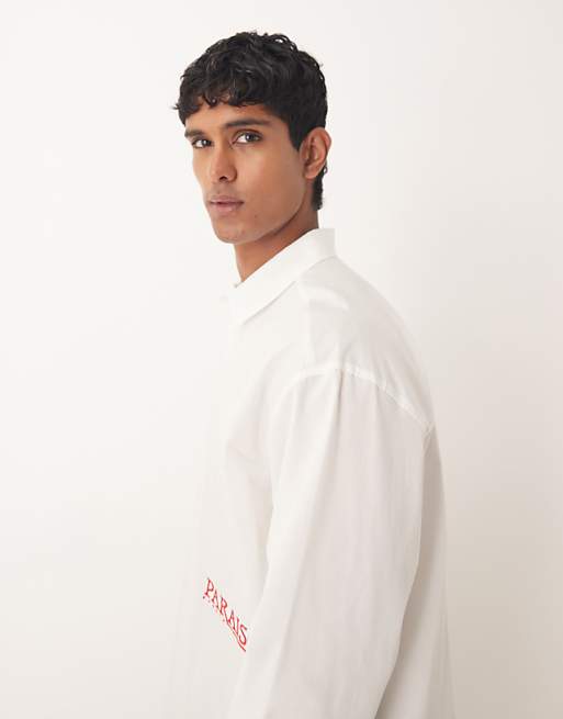 DESIGN Oversized Shirt With Embroidery In White