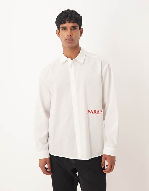 DESIGN Oversized Shirt With Embroidery In White