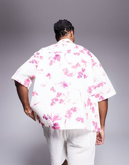 DESIGN Oversized Shirt With Floral Print In White