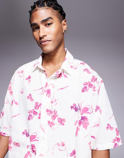 DESIGN Oversized Shirt With Floral Print In White