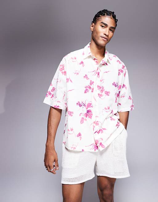 DESIGN oversized shirt with floral print in white
