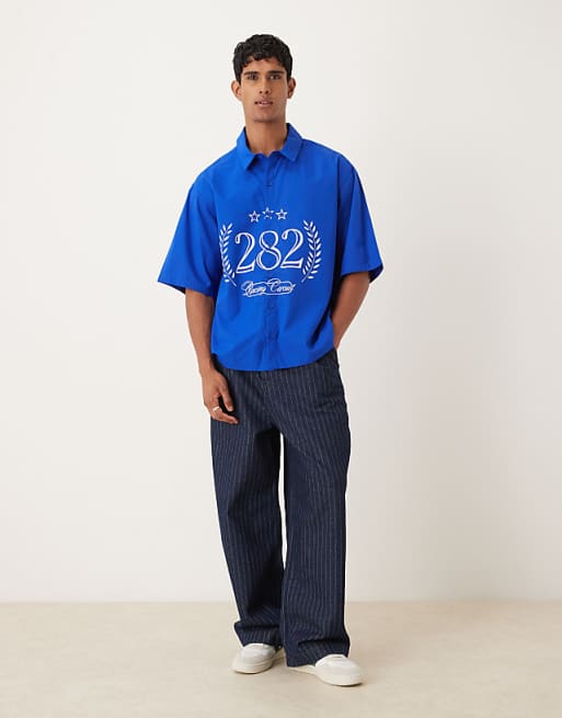 DESIGN Oversized Shirt With Print Detail In Blue