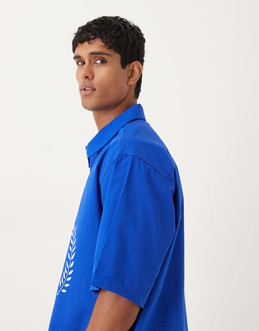 DESIGN Oversized Shirt With Print Detail In Blue