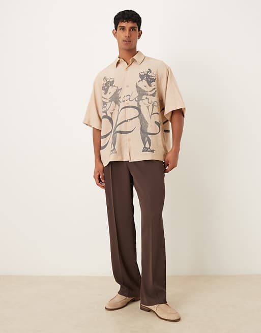 DESIGN Oversized Shirt With Print Detail In Khaki