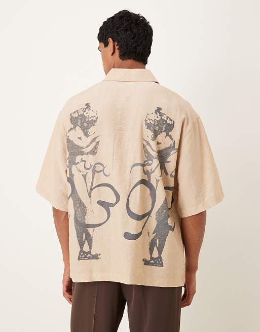 DESIGN Oversized Shirt With Print Detail In Khaki