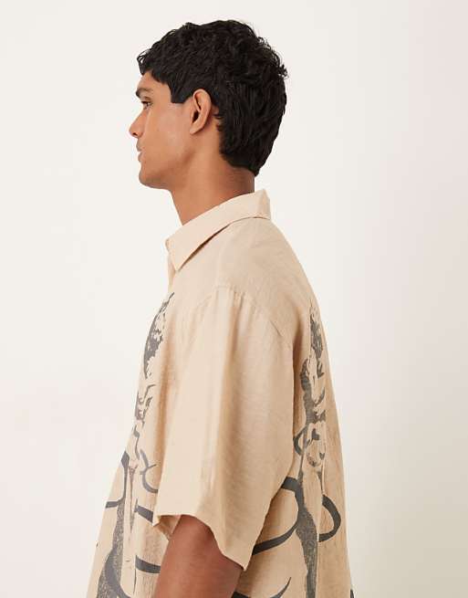 DESIGN Oversized Shirt With Print Detail In Khaki