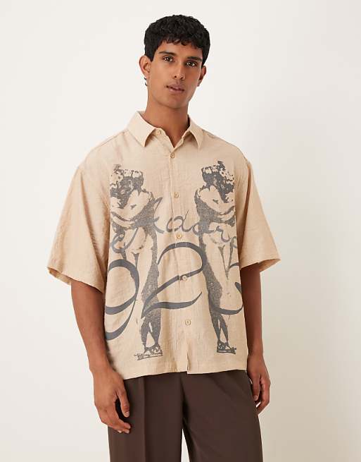 DESIGN oversized shirt with print detail in khaki