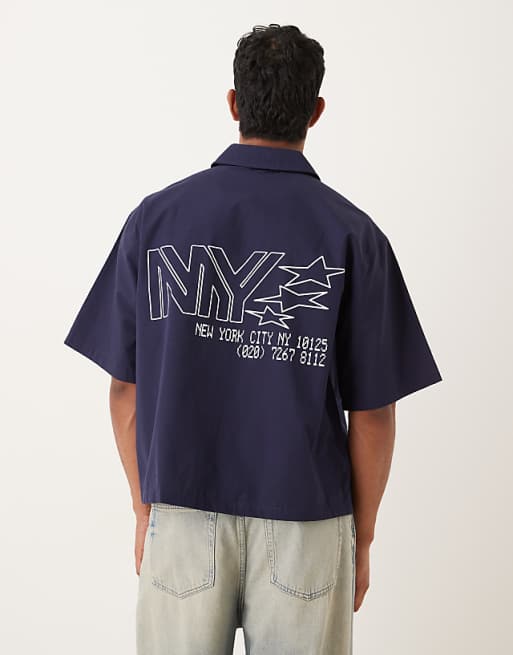 DESIGN Oversized Shirt With Print Detail In Navy