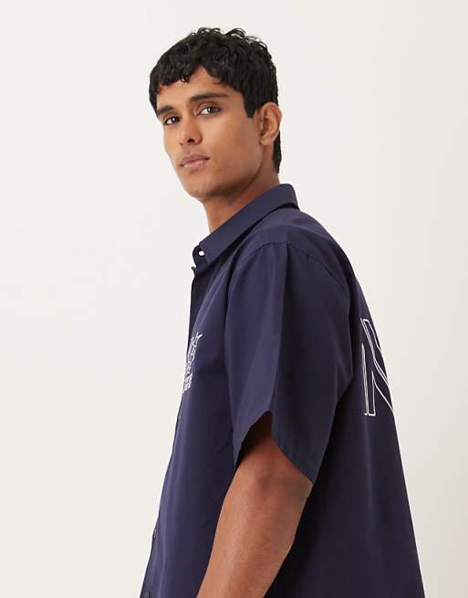 DESIGN Oversized Shirt With Print Detail In Navy