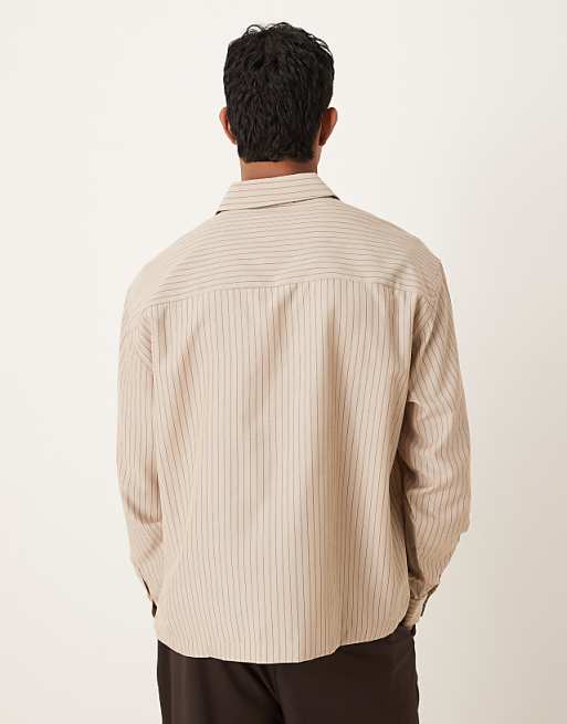 DESIGN Oversized Shirt With Stripe In Beige