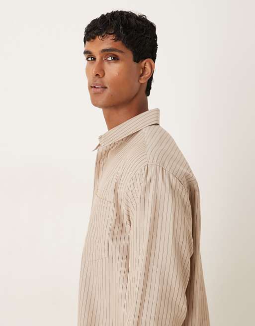 DESIGN Oversized Shirt With Stripe In Beige